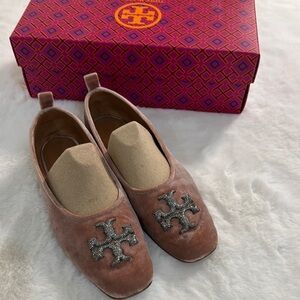 Tory Burch Brown Flats with Silver Logo